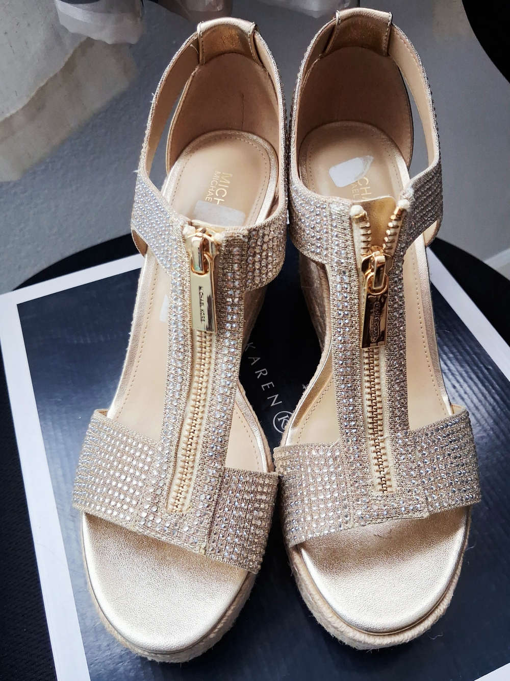 Michael Kors Embellished Gold Wedge Sandals